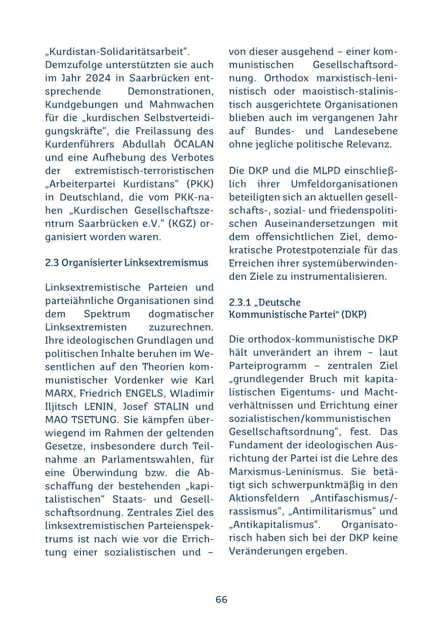 Seite 66 des Verfassungsschutzbericht 2024 Saarland