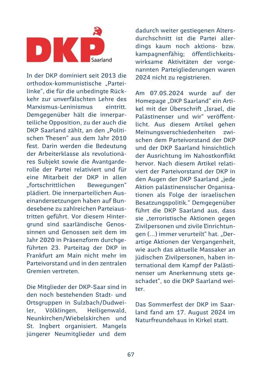 Seite 67 des Verfassungsschutzbericht 2024 Saarland