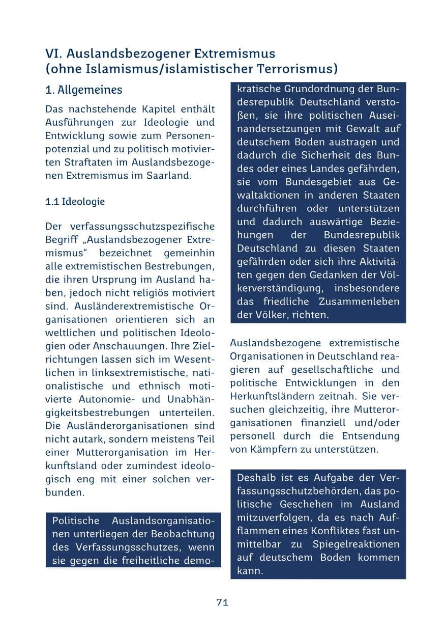Seite 71 des Verfassungsschutzbericht 2024 Saarland