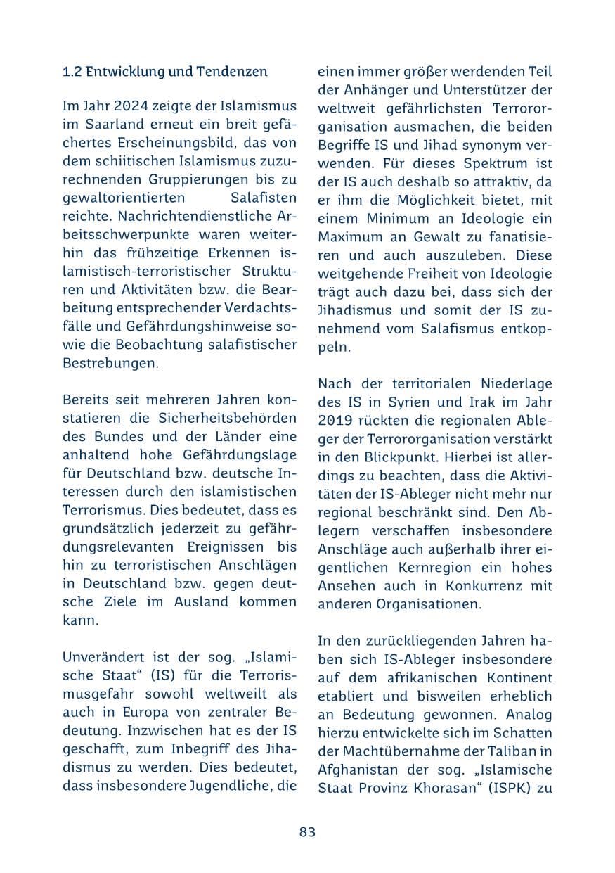 Seite 83 des Verfassungsschutzbericht 2024 Saarland