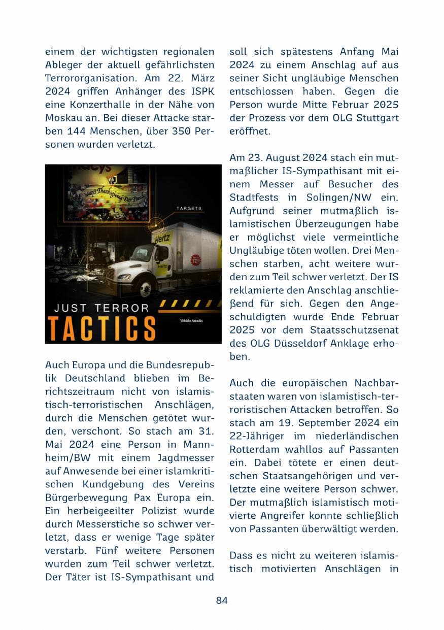Seite 84 des Verfassungsschutzbericht 2024 Saarland