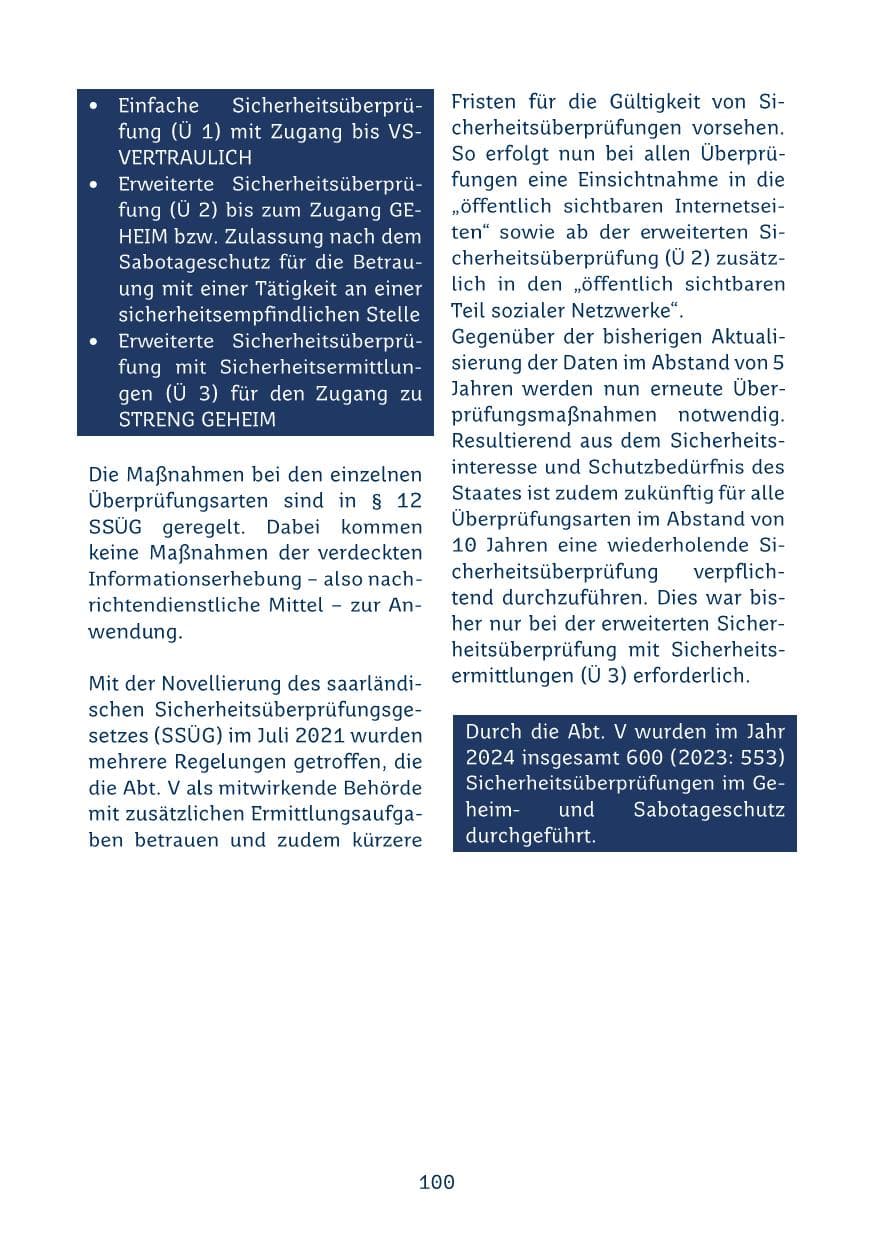 Seite 100 des Verfassungsschutzbericht 2024 Saarland