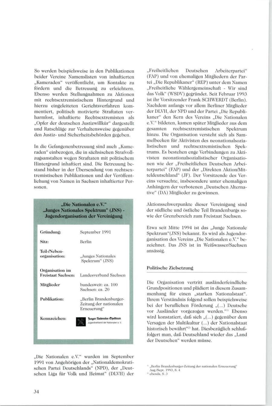 Seite 33 des Verfassungsschutzbericht 1994 Sachsen