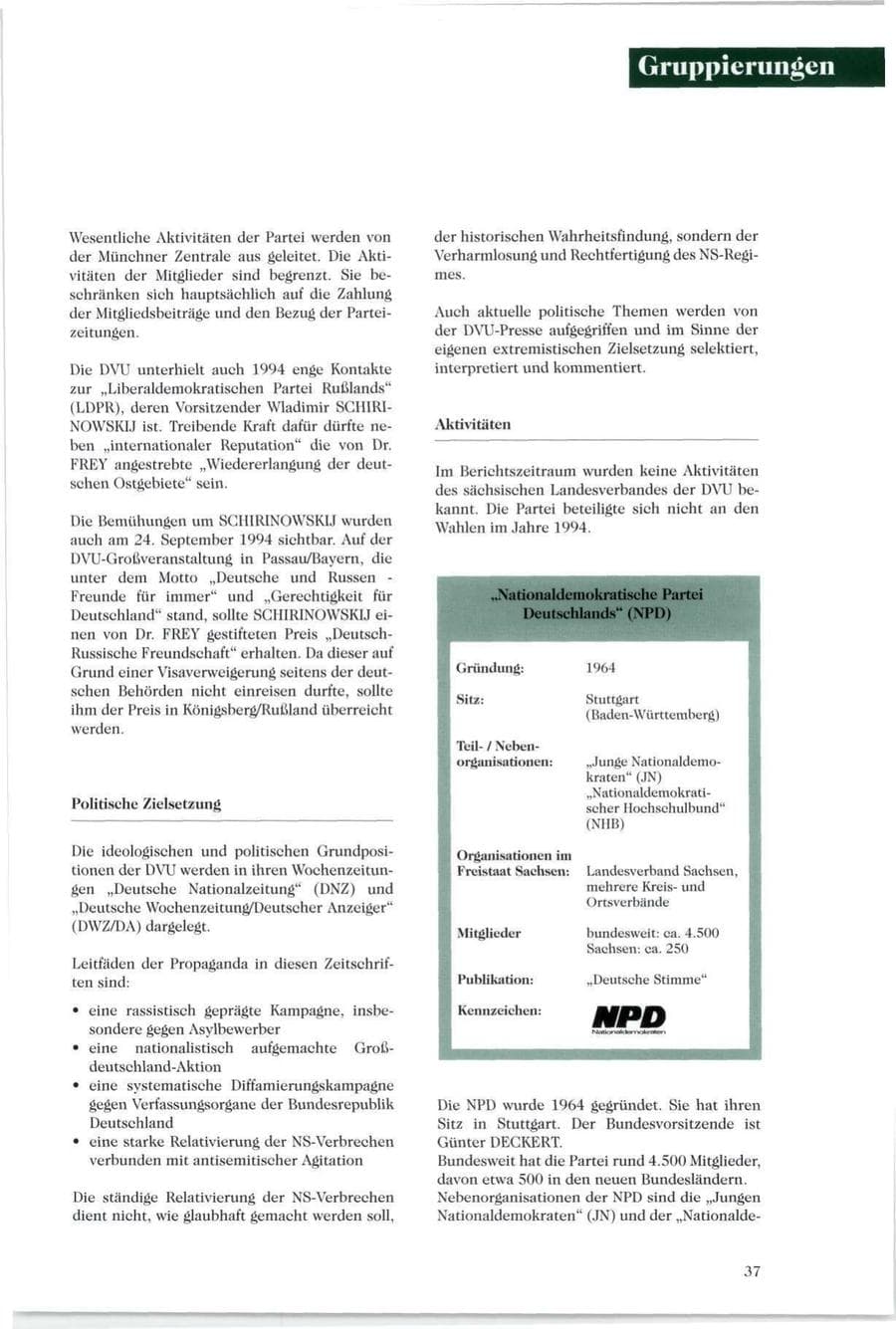 Seite 36 des Verfassungsschutzbericht 1994 Sachsen