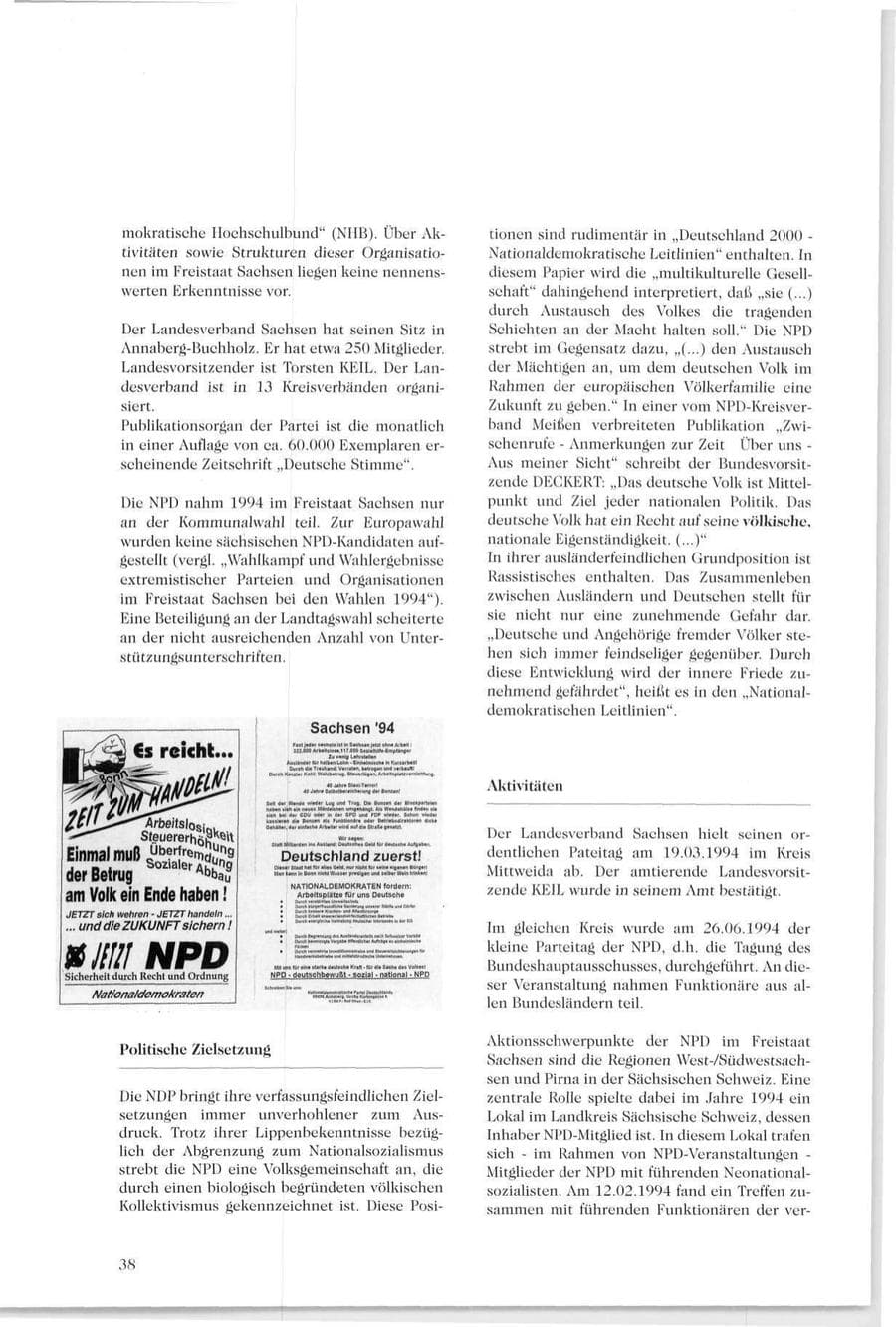 Seite 37 des Verfassungsschutzbericht 1994 Sachsen