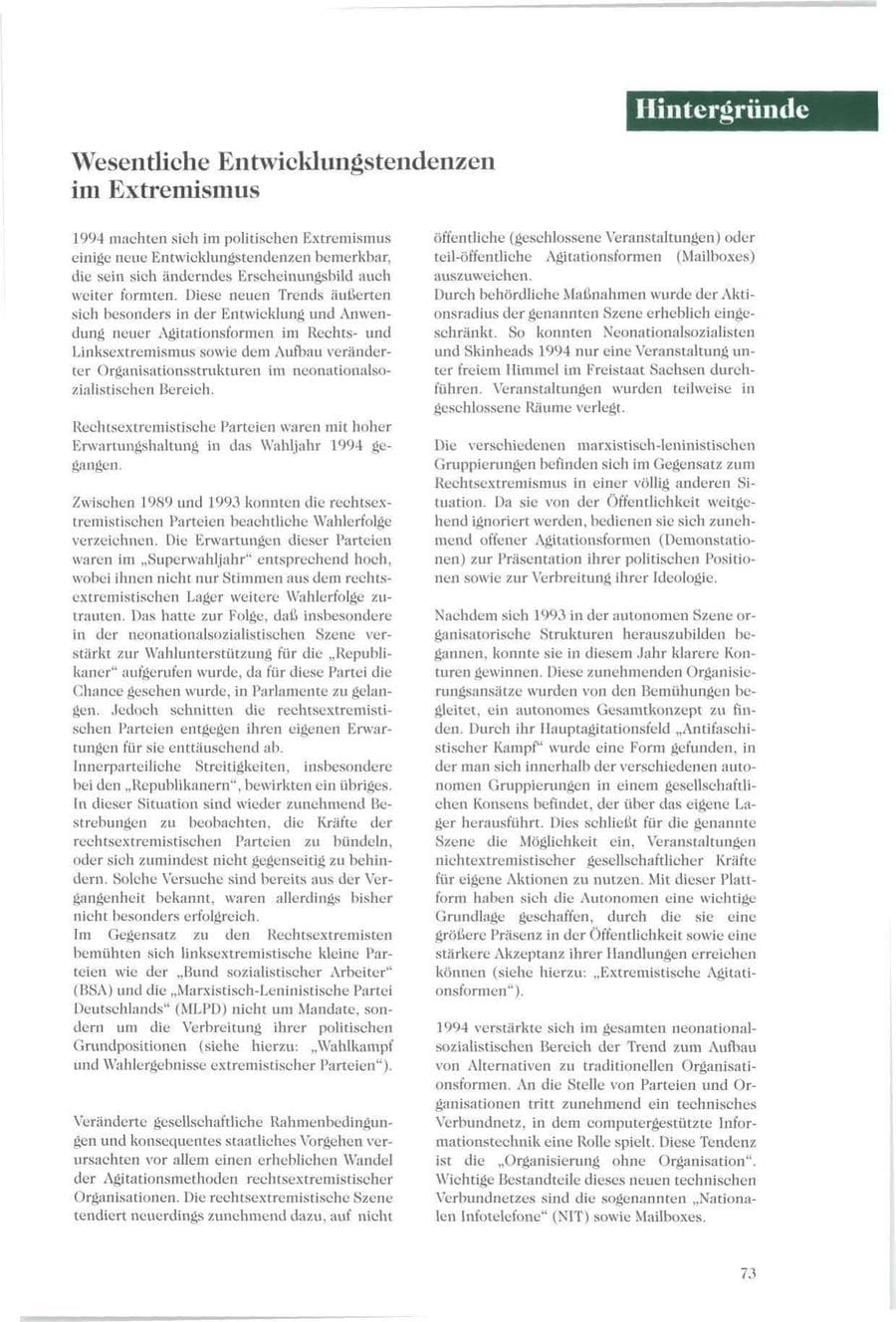 Seite 72 des Verfassungsschutzbericht 1994 Sachsen