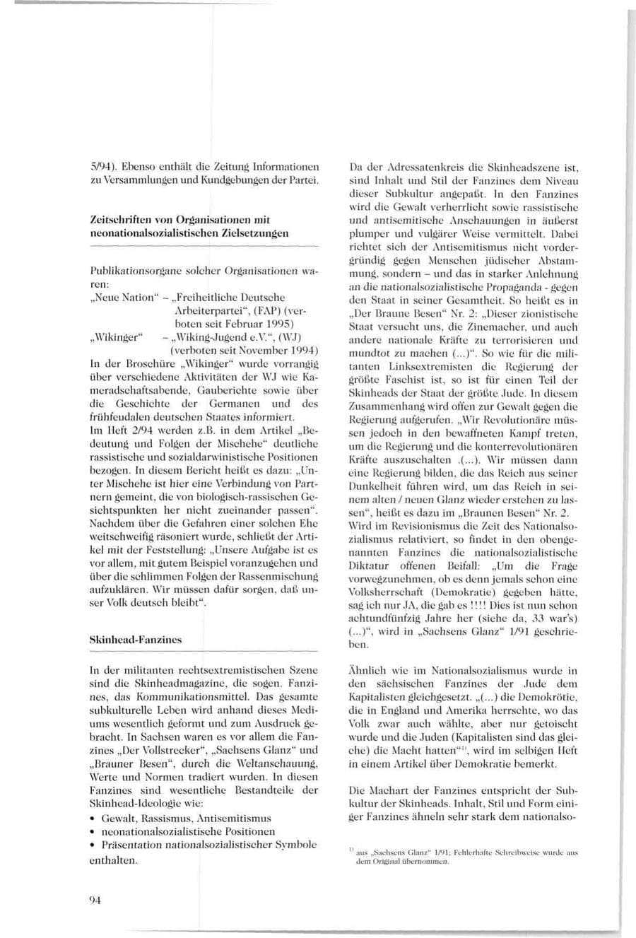 Seite 91 des Verfassungsschutzbericht 1994 Sachsen