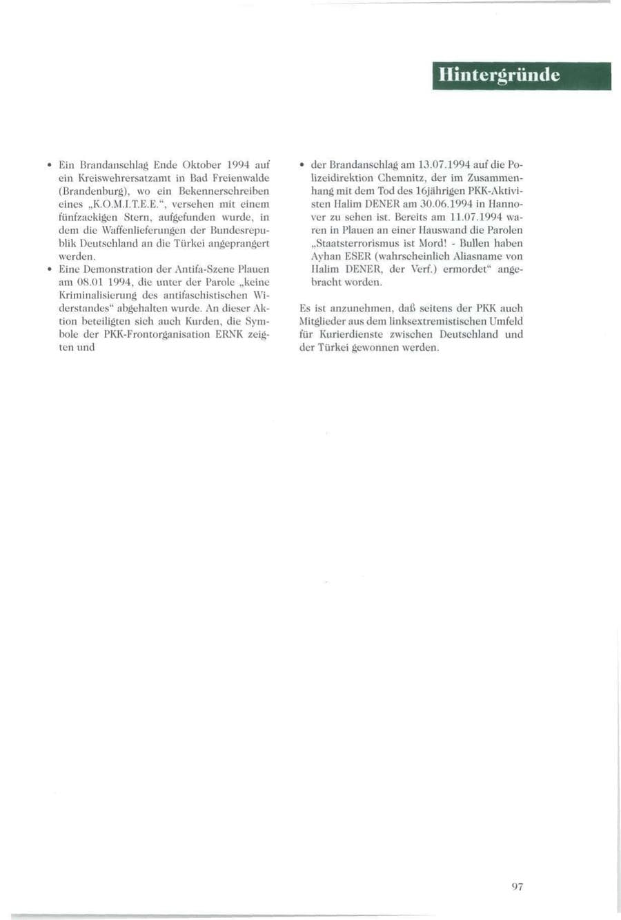 Seite 94 des Verfassungsschutzbericht 1994 Sachsen