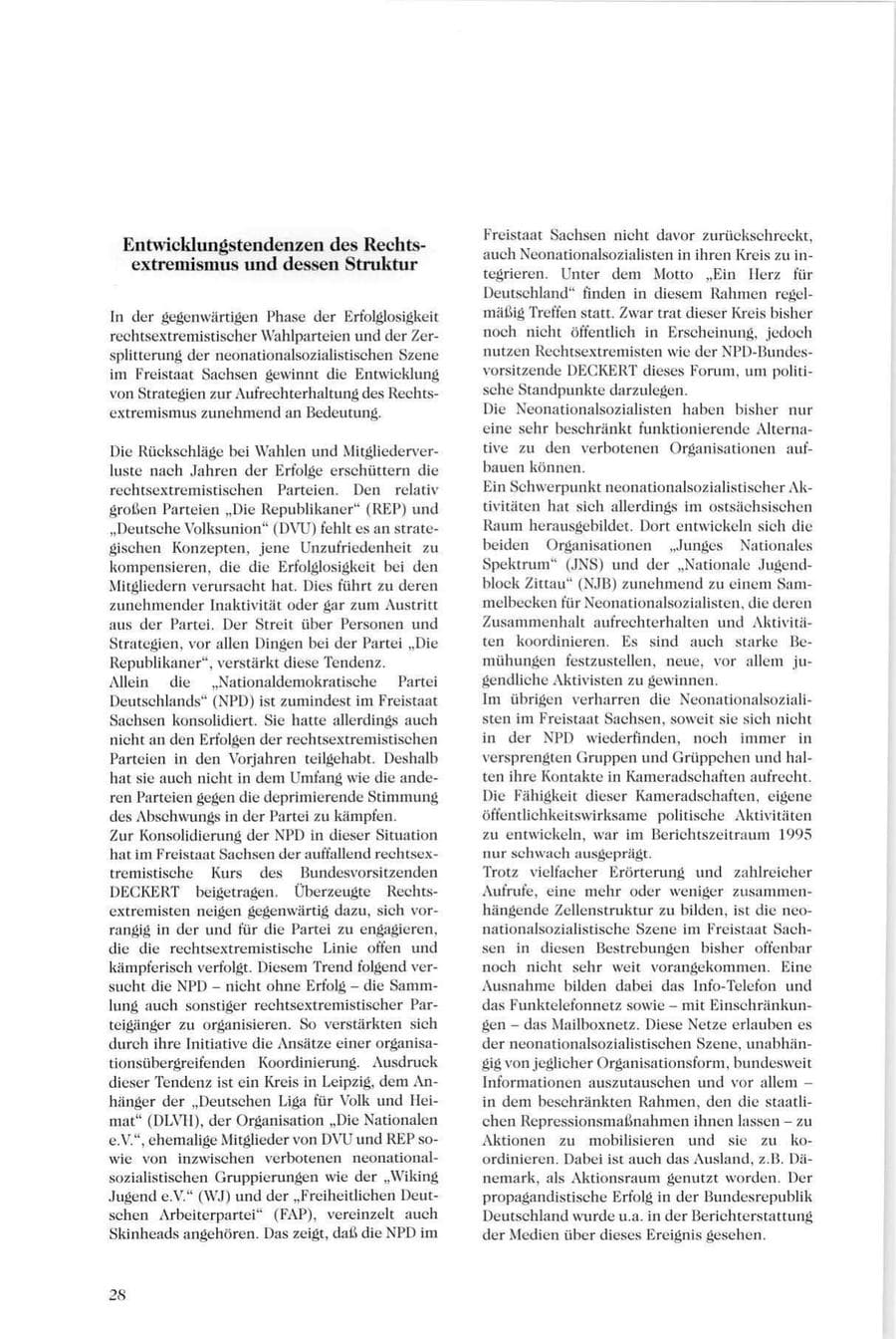 Seite 29 des Verfassungsschutzbericht 1995 Sachsen