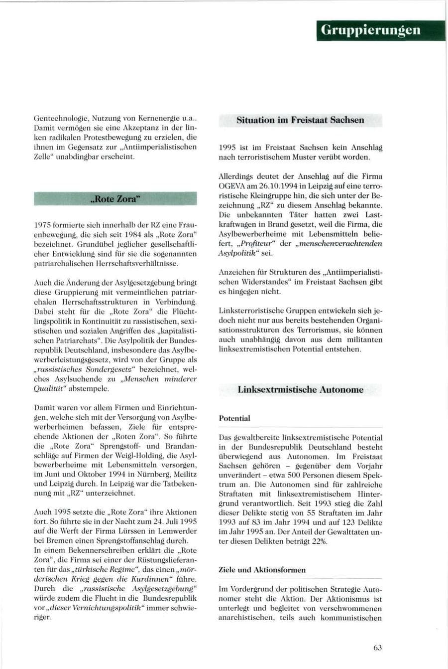 Seite 64 des Verfassungsschutzbericht 1995 Sachsen