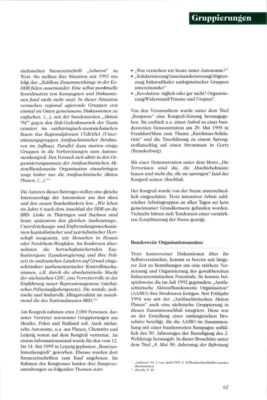 Seite 68 des Verfassungsschutzbericht 1995 Sachsen