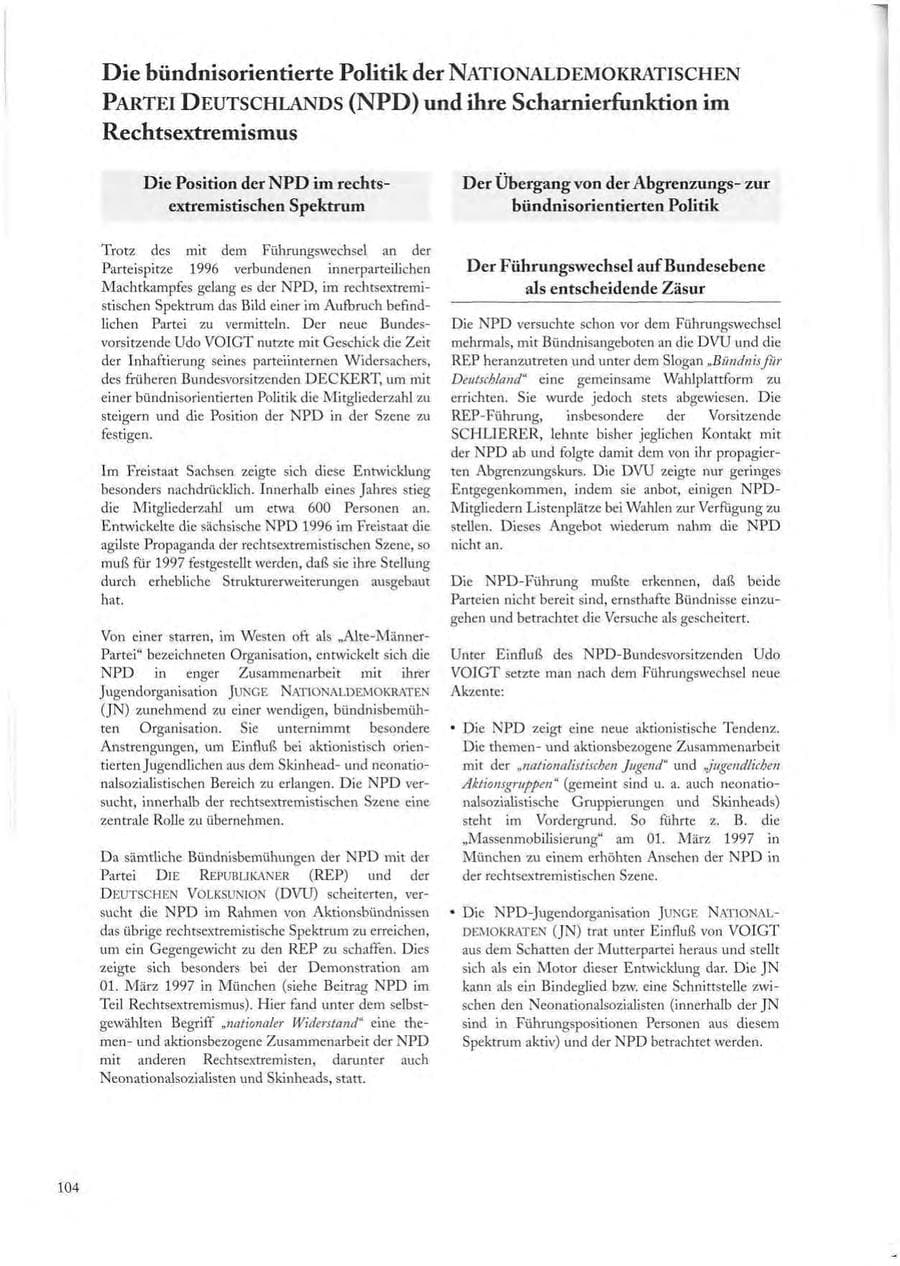 Seite 104 des Verfassungsschutzbericht 1997 Sachsen