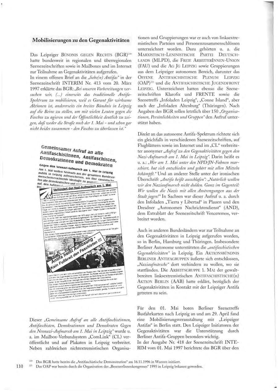 Seite 110 des Verfassungsschutzbericht 1997 Sachsen
