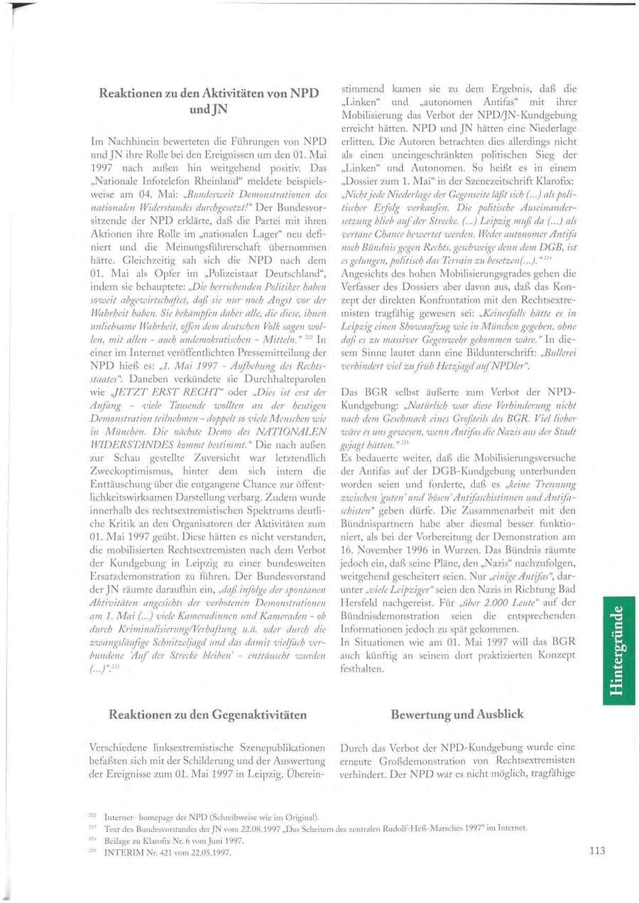 Seite 113 des Verfassungsschutzbericht 1997 Sachsen