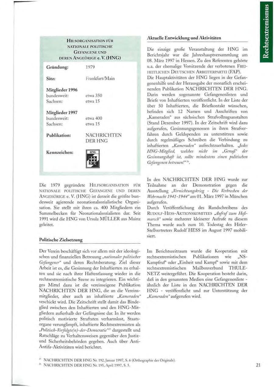 Seite 21 des Verfassungsschutzbericht 1997 Sachsen