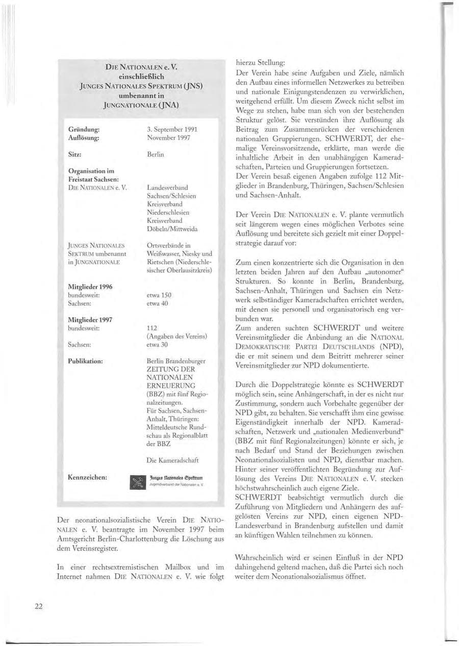 Seite 22 des Verfassungsschutzbericht 1997 Sachsen