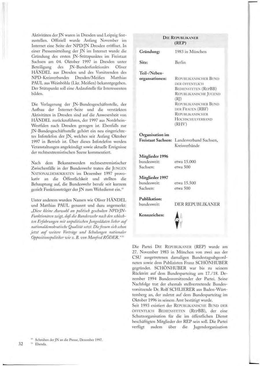 Seite 32 des Verfassungsschutzbericht 1997 Sachsen