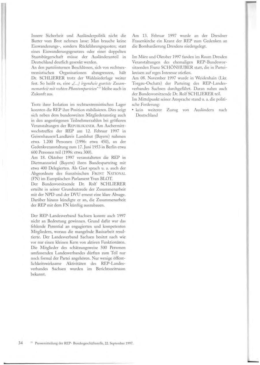 Seite 34 des Verfassungsschutzbericht 1997 Sachsen