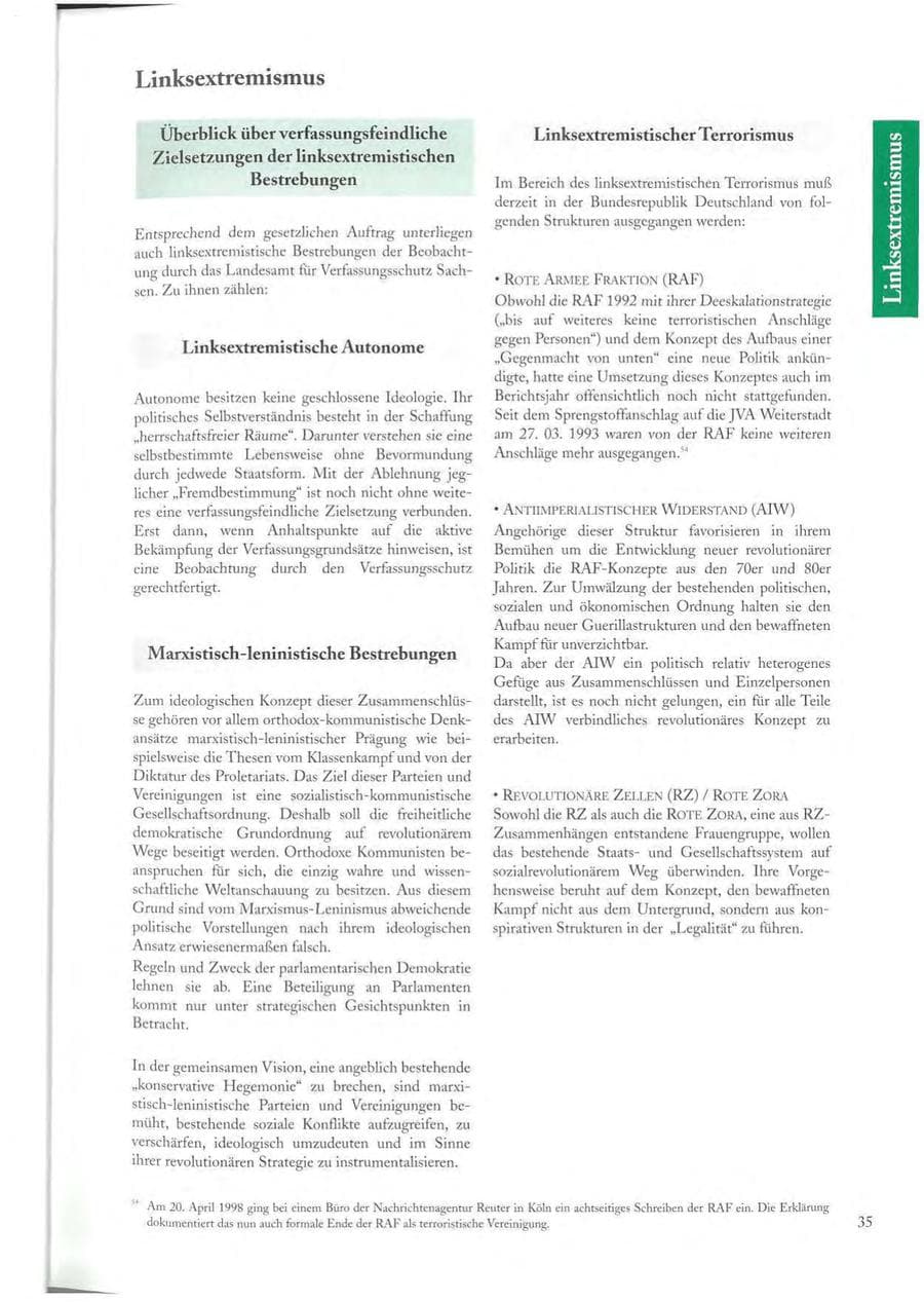 Seite 35 des Verfassungsschutzbericht 1997 Sachsen
