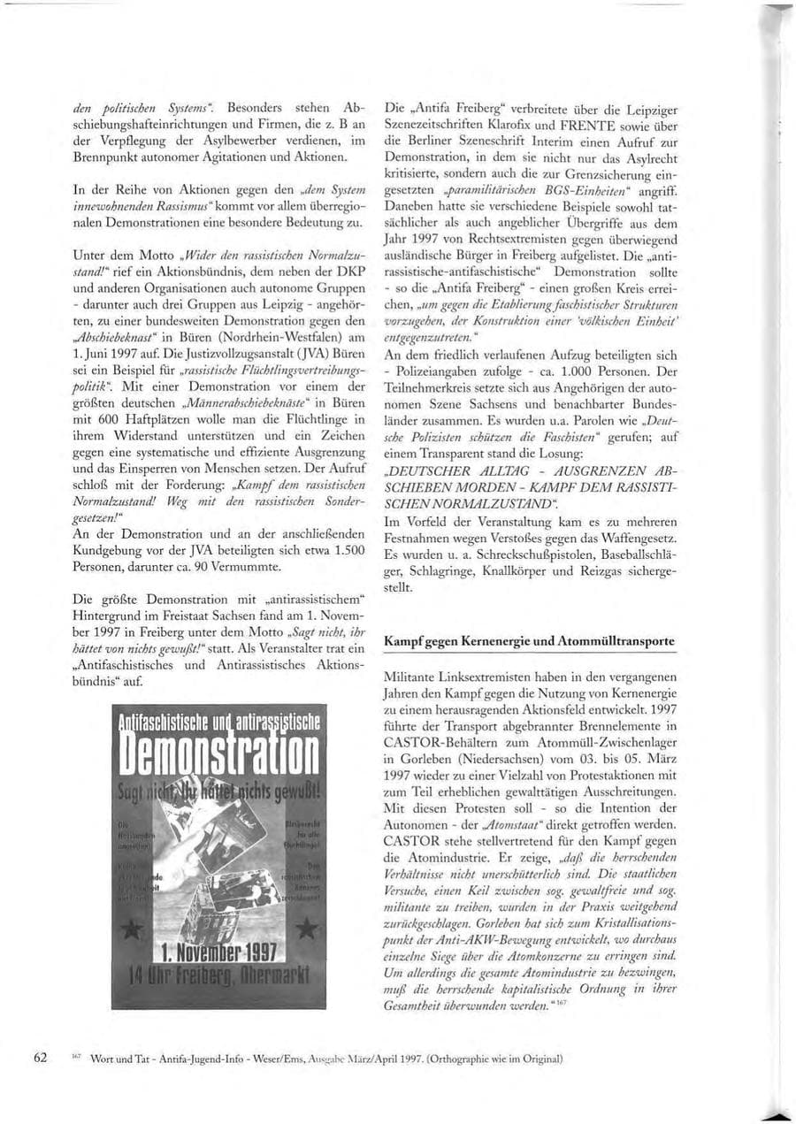 Seite 62 des Verfassungsschutzbericht 1997 Sachsen