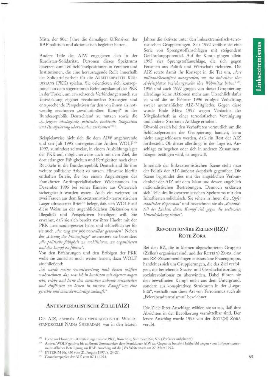 Seite 65 des Verfassungsschutzbericht 1997 Sachsen