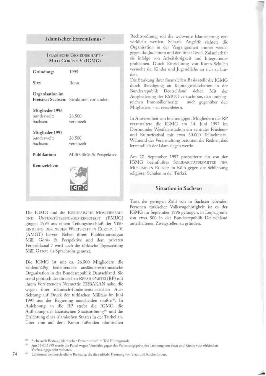 Seite 74 des Verfassungsschutzbericht 1997 Sachsen