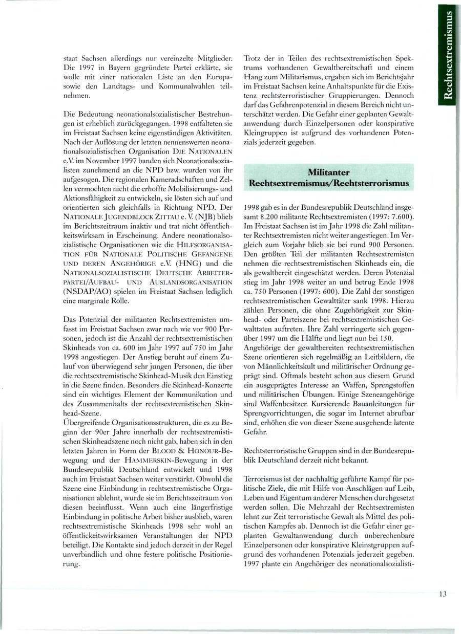 Seite 14 des Verfassungsschutzbericht 1998 Sachsen