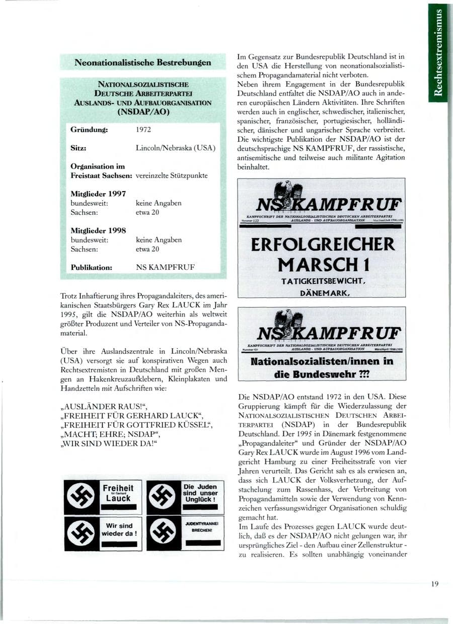 Seite 20 des Verfassungsschutzbericht 1998 Sachsen