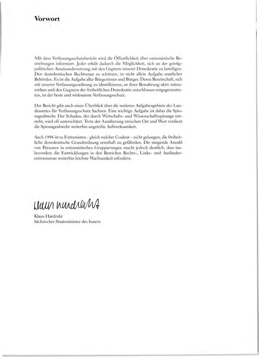Seite 3 des Verfassungsschutzbericht 1998 Sachsen