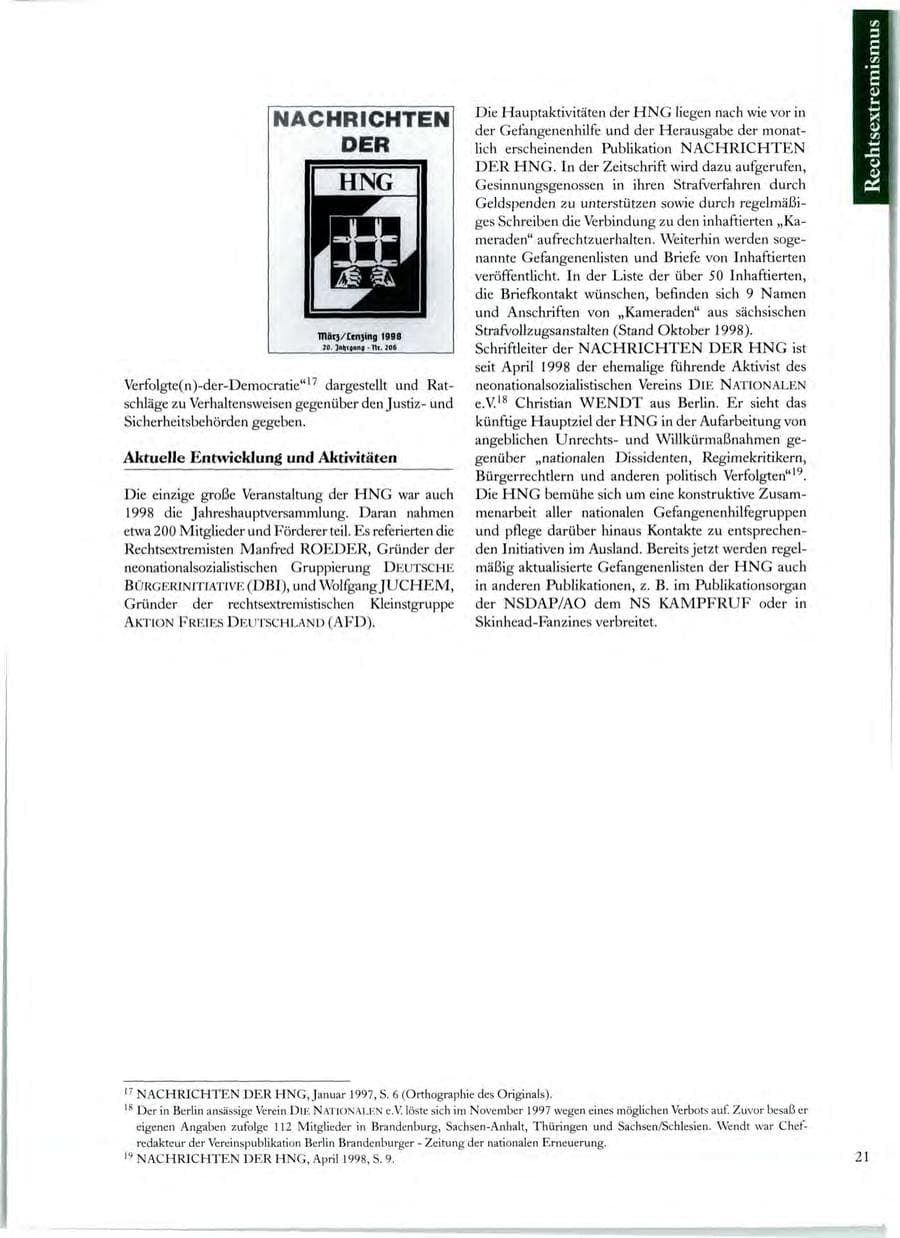 Seite 22 des Verfassungsschutzbericht 1998 Sachsen