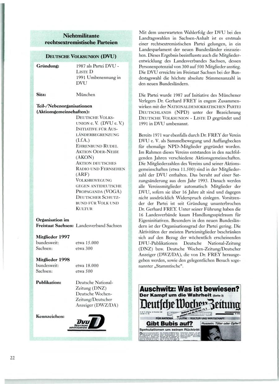 Seite 23 des Verfassungsschutzbericht 1998 Sachsen