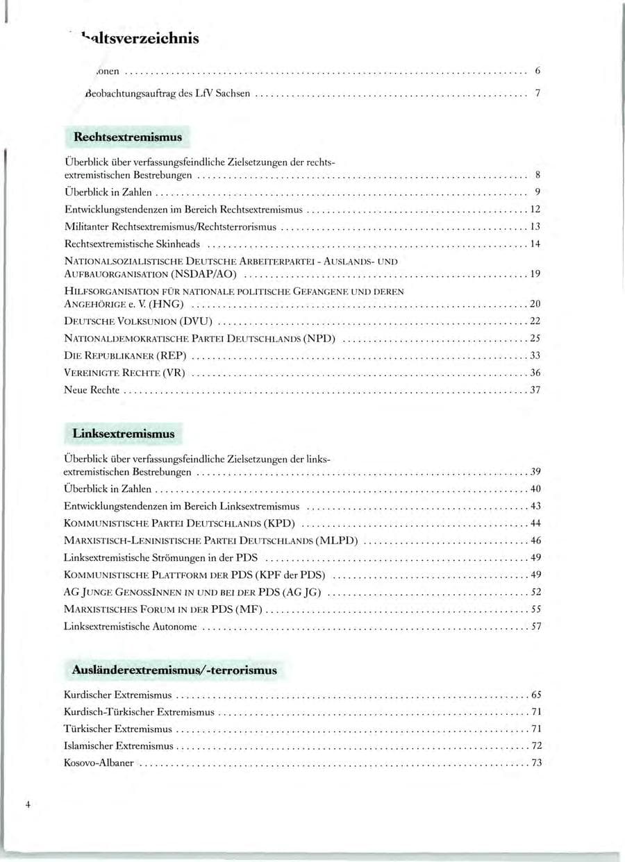 Seite 4 des Verfassungsschutzbericht 1998 Sachsen