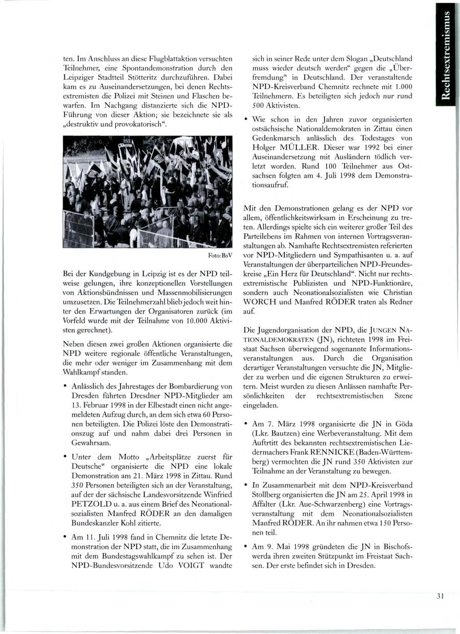 Seite 32 des Verfassungsschutzbericht 1998 Sachsen
