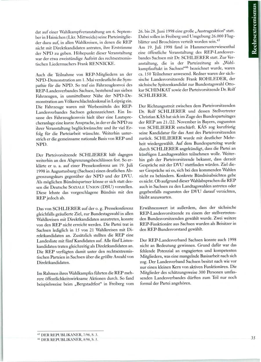 Seite 36 des Verfassungsschutzbericht 1998 Sachsen