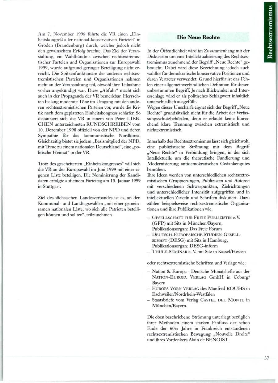 Seite 38 des Verfassungsschutzbericht 1998 Sachsen