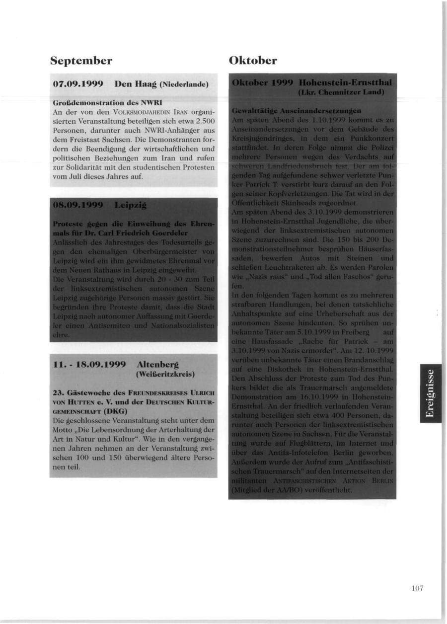Seite 109 des Verfassungsschutzbericht 1999 Sachsen