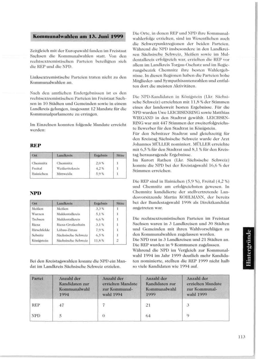 Seite 115 des Verfassungsschutzbericht 1999 Sachsen