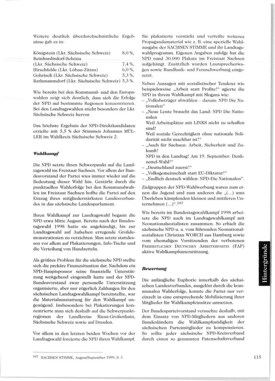 Seite 117 des Verfassungsschutzbericht 1999 Sachsen