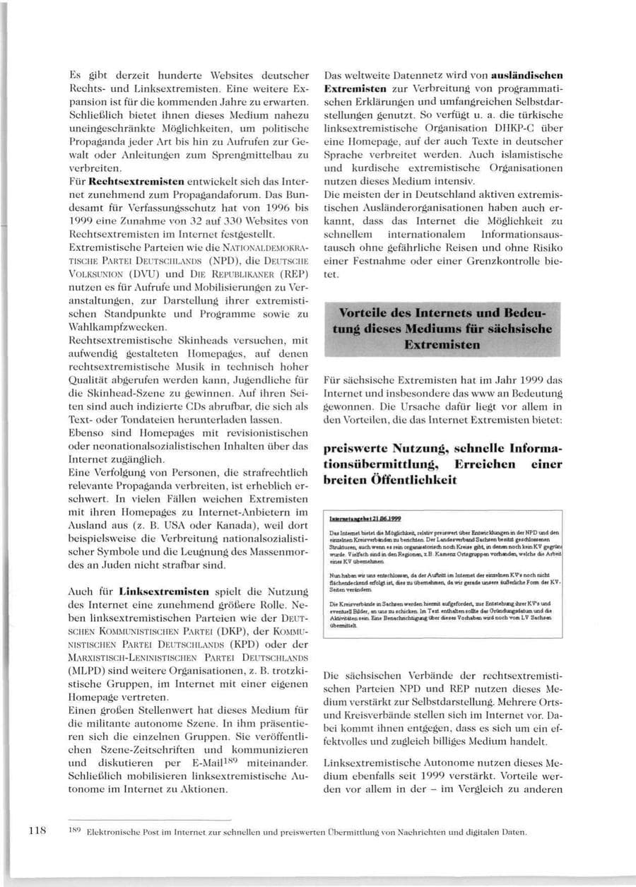 Seite 120 des Verfassungsschutzbericht 1999 Sachsen