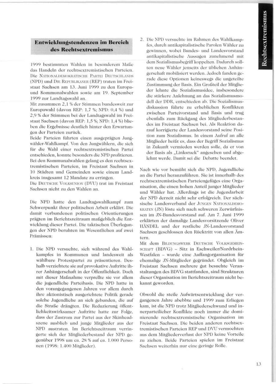 Seite 15 des Verfassungsschutzbericht 1999 Sachsen