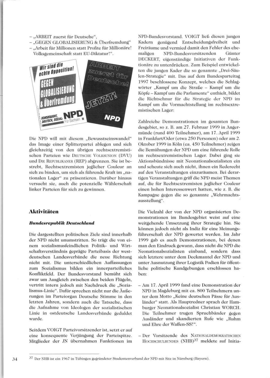 Seite 36 des Verfassungsschutzbericht 1999 Sachsen
