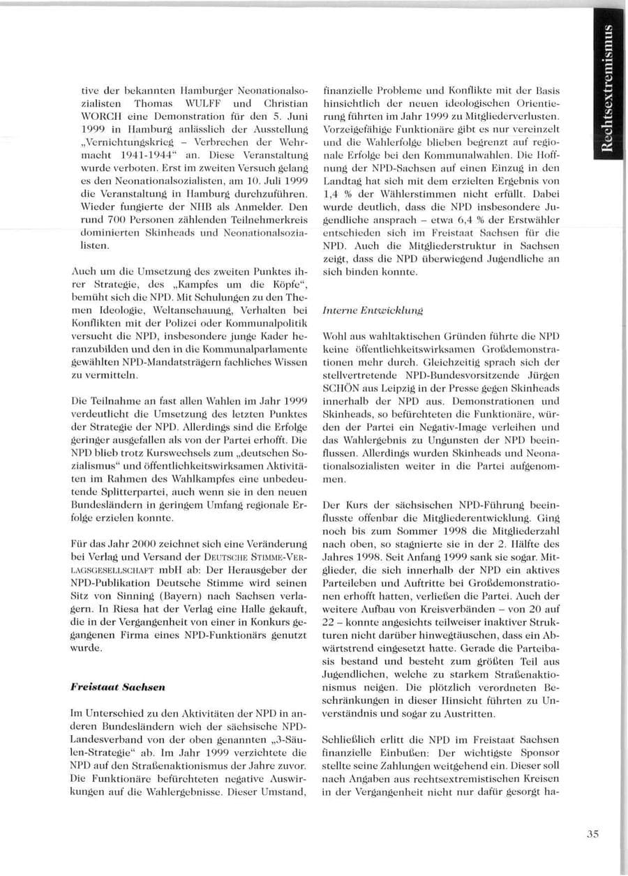 Seite 37 des Verfassungsschutzbericht 1999 Sachsen