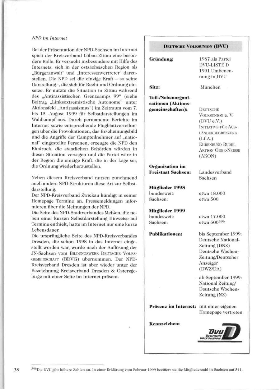 Seite 40 des Verfassungsschutzbericht 1999 Sachsen