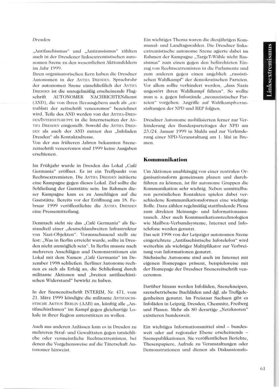 Seite 63 des Verfassungsschutzbericht 1999 Sachsen