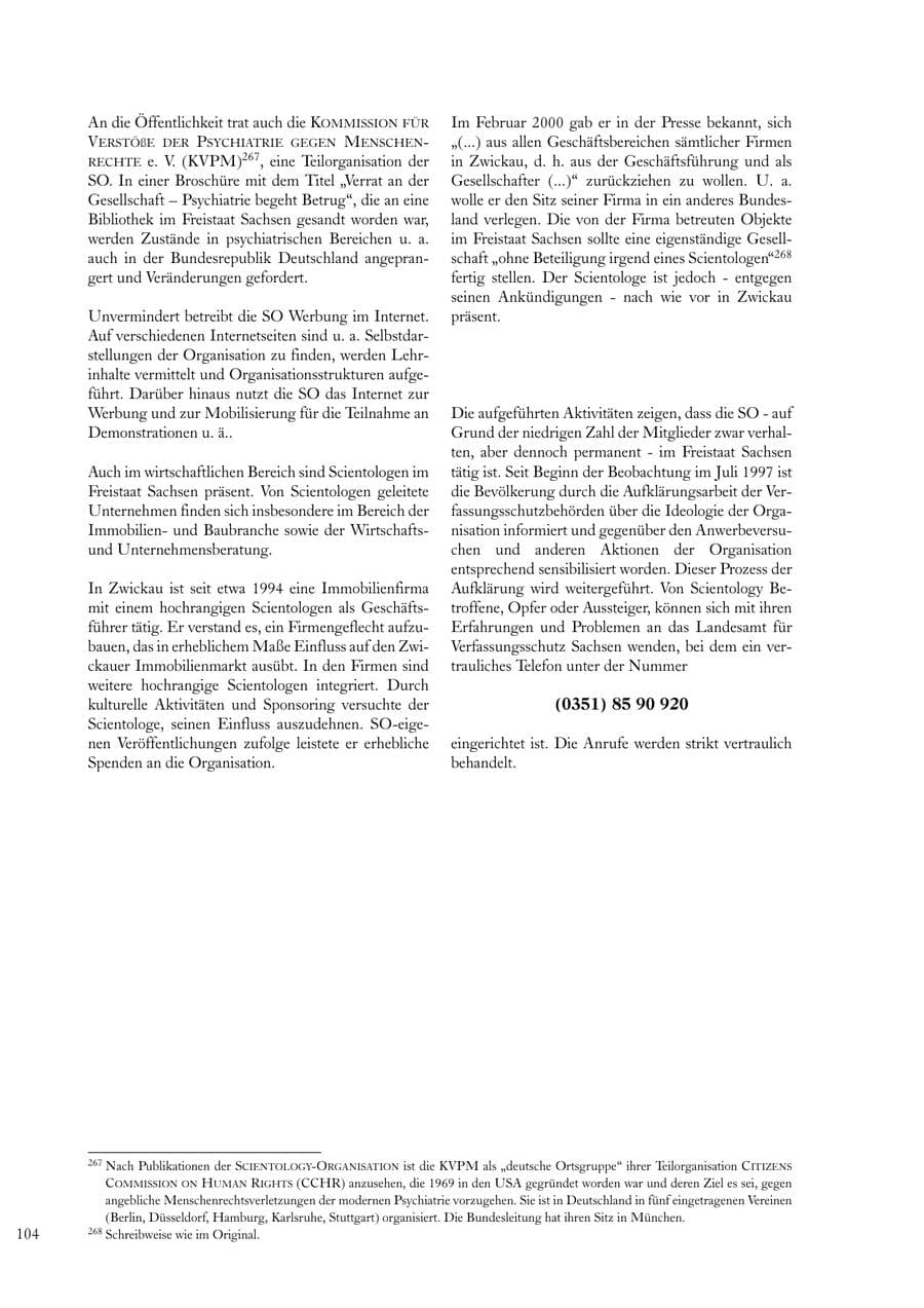 Seite 104 des Verfassungsschutzbericht 2000 Sachsen