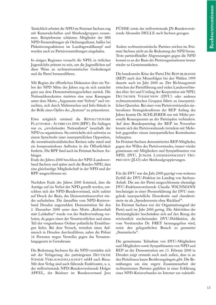 Seite 13 des Verfassungsschutzbericht 2000 Sachsen