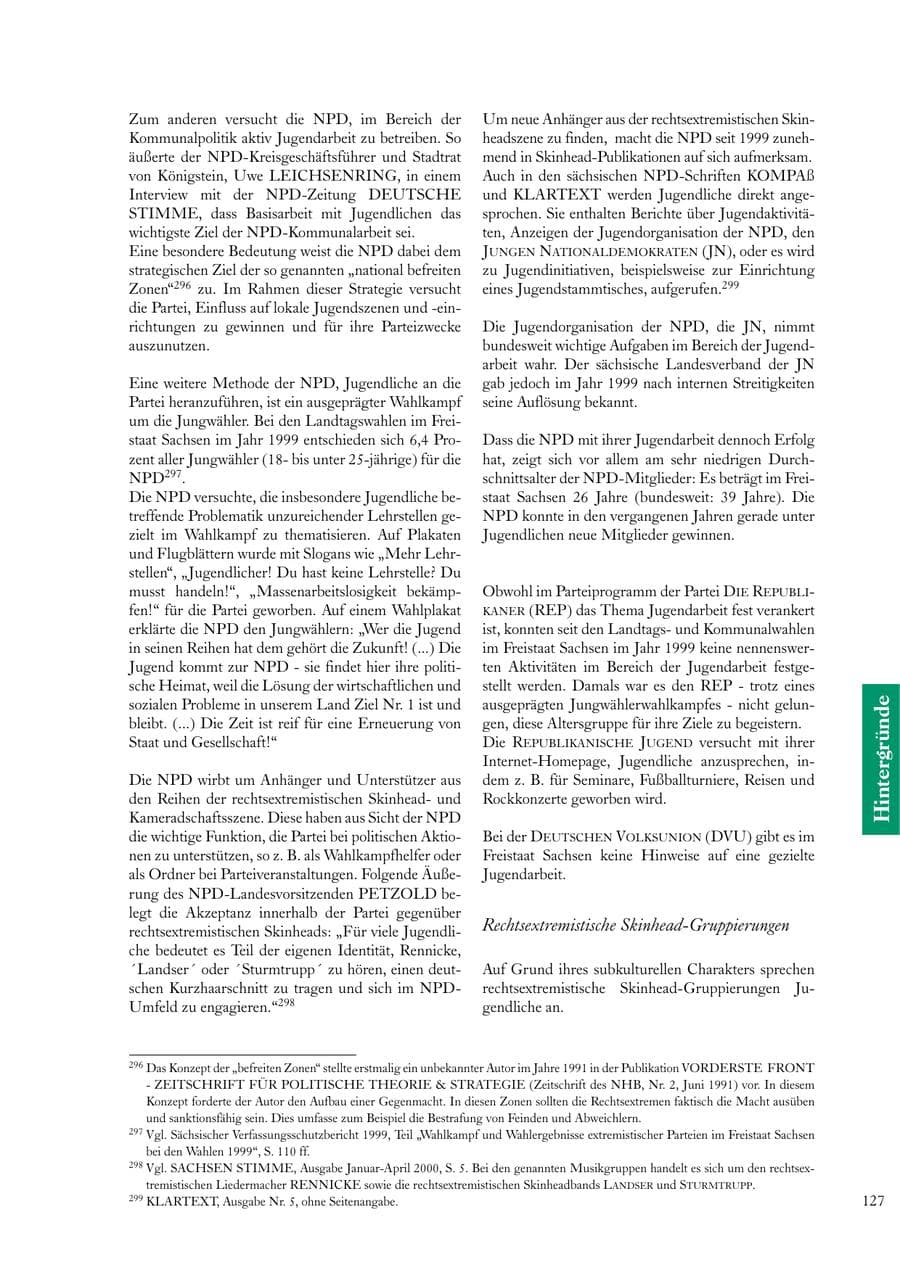 Seite 127 des Verfassungsschutzbericht 2000 Sachsen