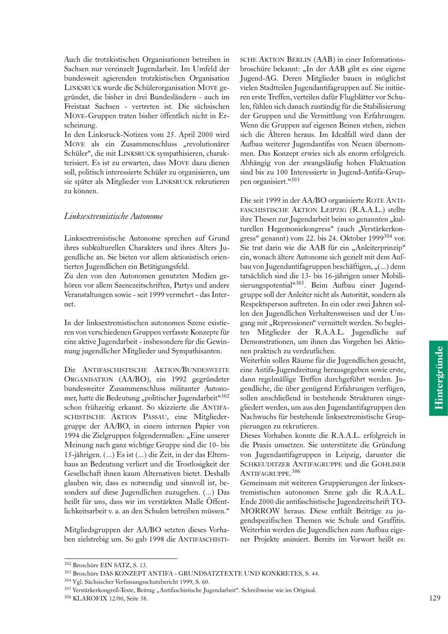 Seite 129 des Verfassungsschutzbericht 2000 Sachsen