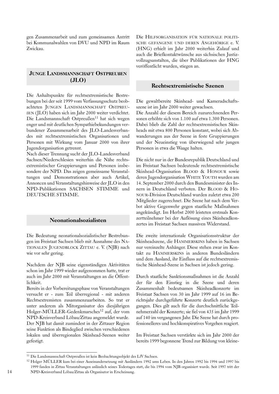 Seite 14 des Verfassungsschutzbericht 2000 Sachsen