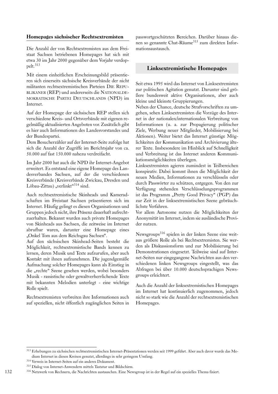 Seite 132 des Verfassungsschutzbericht 2000 Sachsen